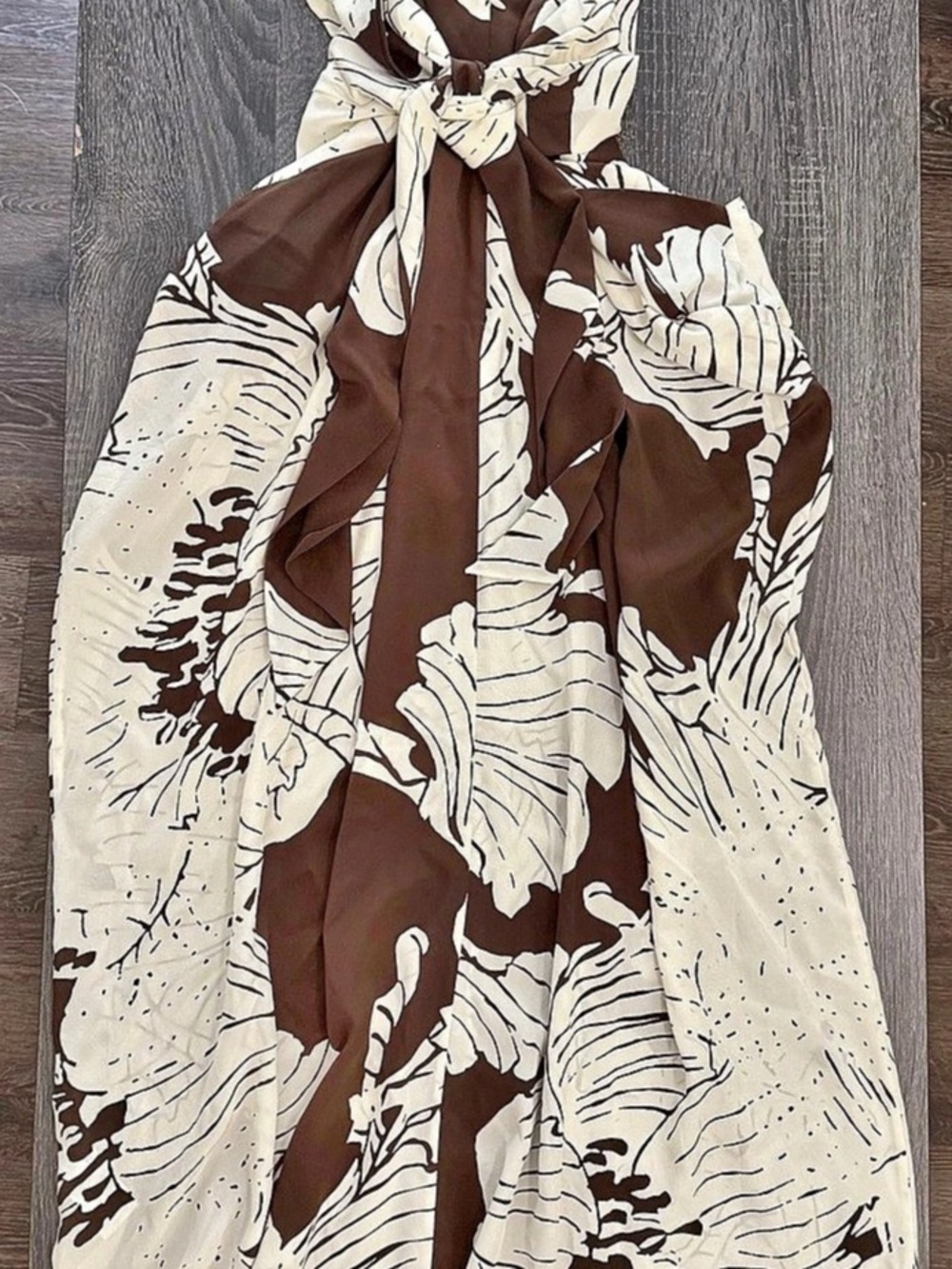 Banana Republic Matte Silk Wrap Dress Floral Maxi Dress in Brown & Cream Size 6 - Picture 2 of 5